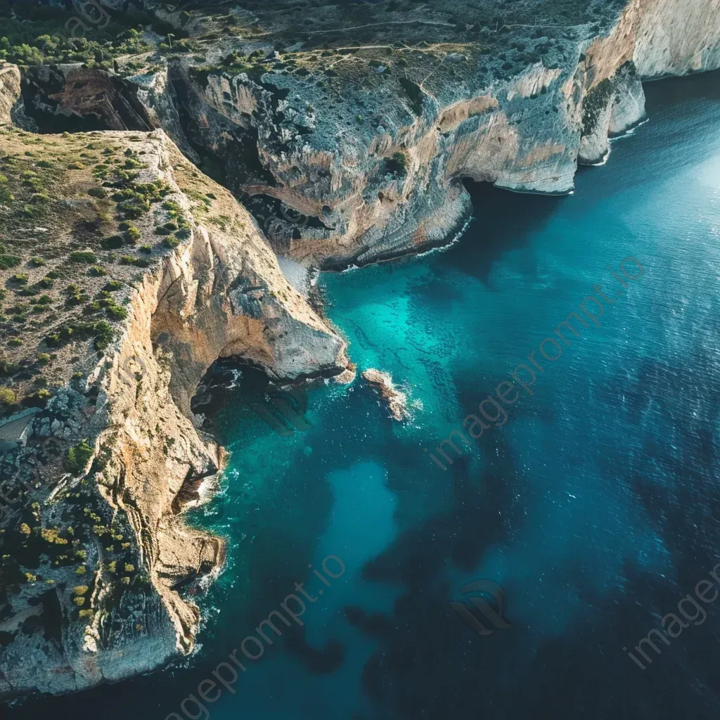 Coastal cliffs and turquoise sea seen from airplane window in aerial shot - Image 4