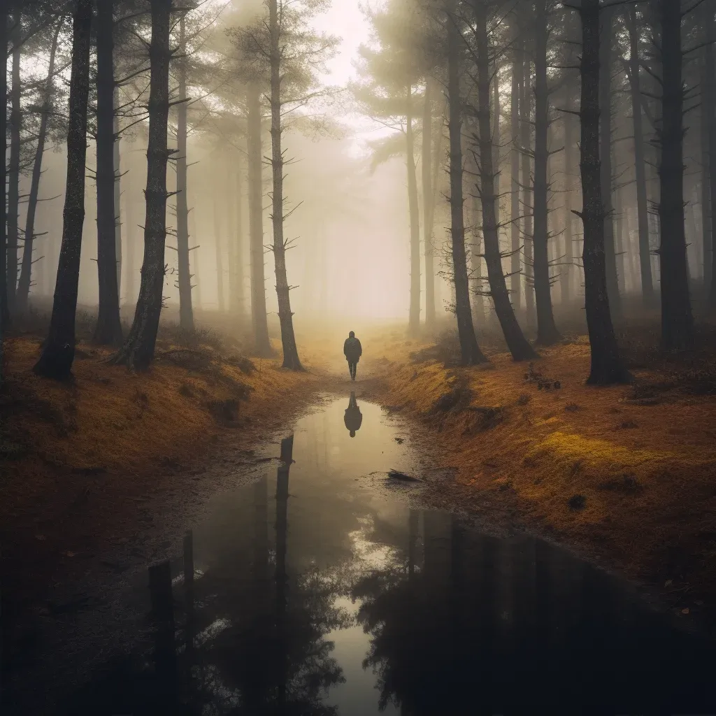 A person finding solace in the stillness of a misty forest - Image 2