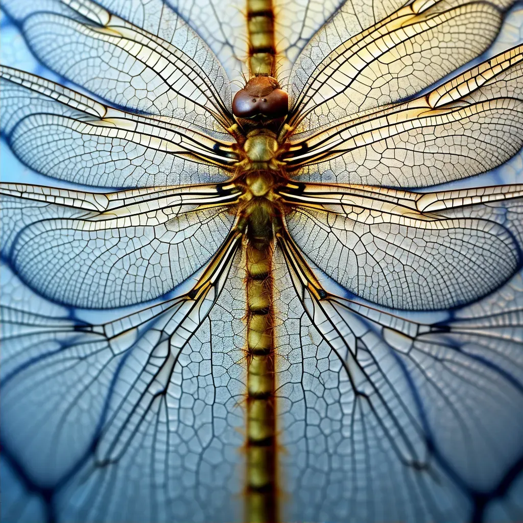 Close-up image showcasing the intricate network of veins in dragonfly wings - Image 2