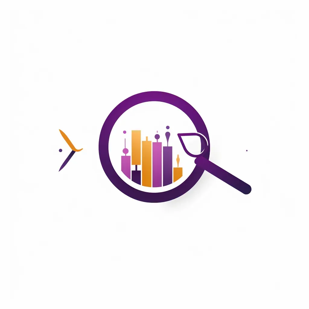 Magnifying glass icon with a bar graph in purple and gold on a white background - Image 2