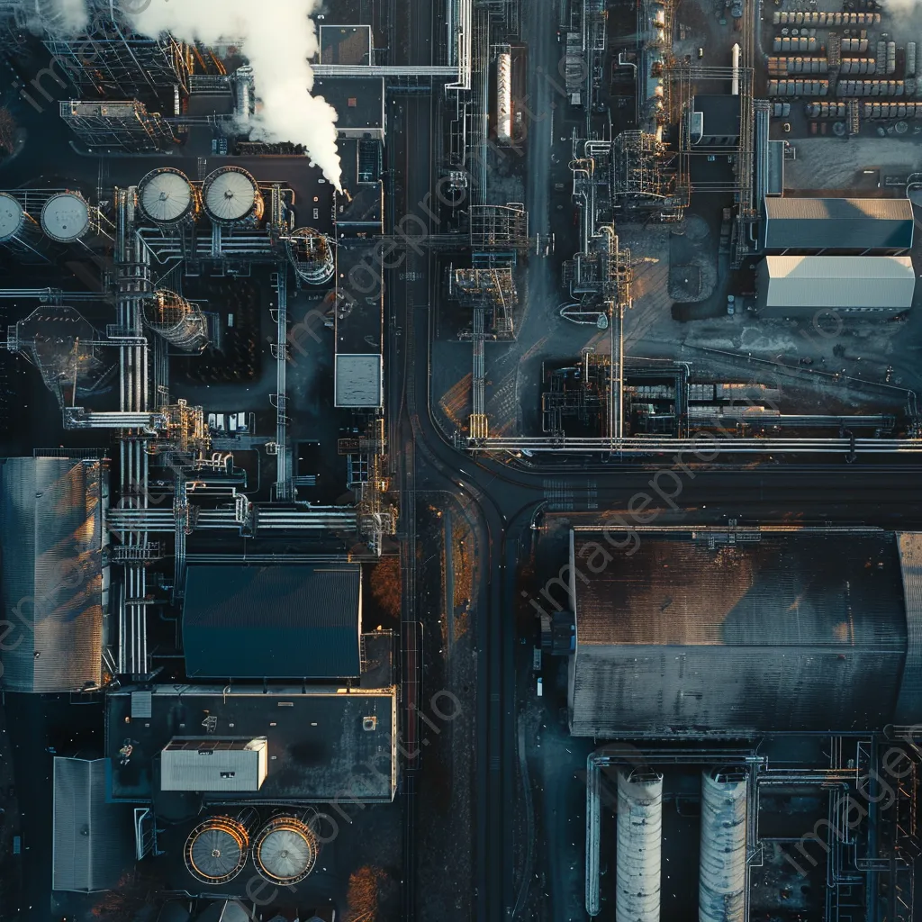 Aerial view of a sprawling industrial complex with smokestacks - Image 1