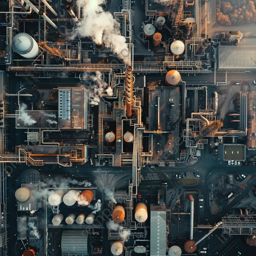 Aerial view of a sprawling industrial complex with smokestacks - Image 3