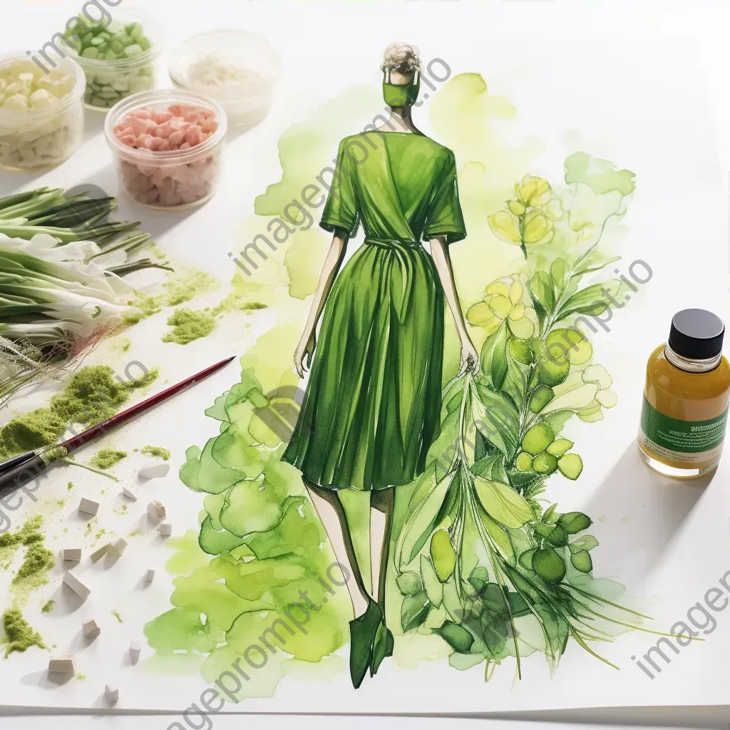 Watercolor painting of a sustainable lab creating plant-based fibers for fashion - Image 3