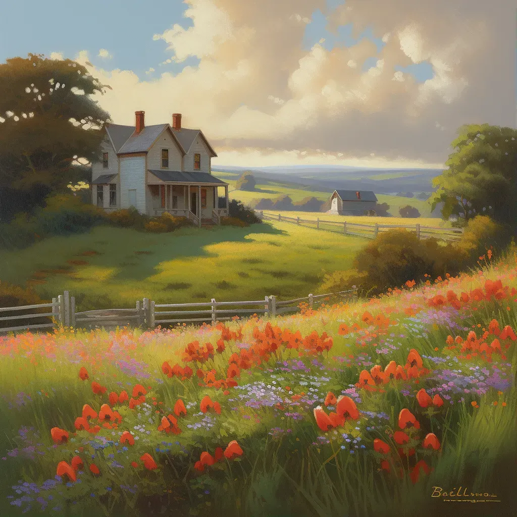 Serene traditional farmhouse with blooming wildflowers - Image 1