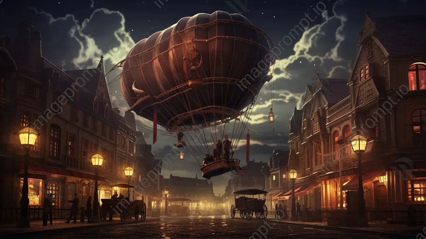 A low poly steampunk airship floating over an old town - Image 1