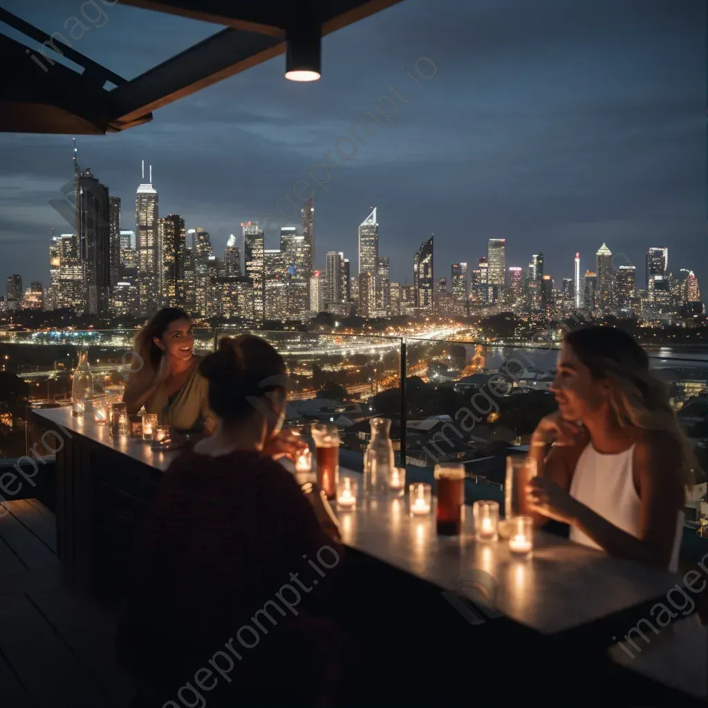 Rooftop bar with city skyline view and cocktails - Image 1