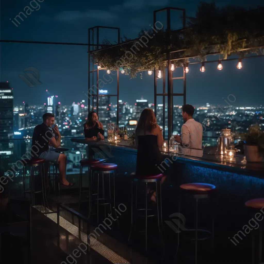 Rooftop bar with city skyline view and cocktails - Image 2