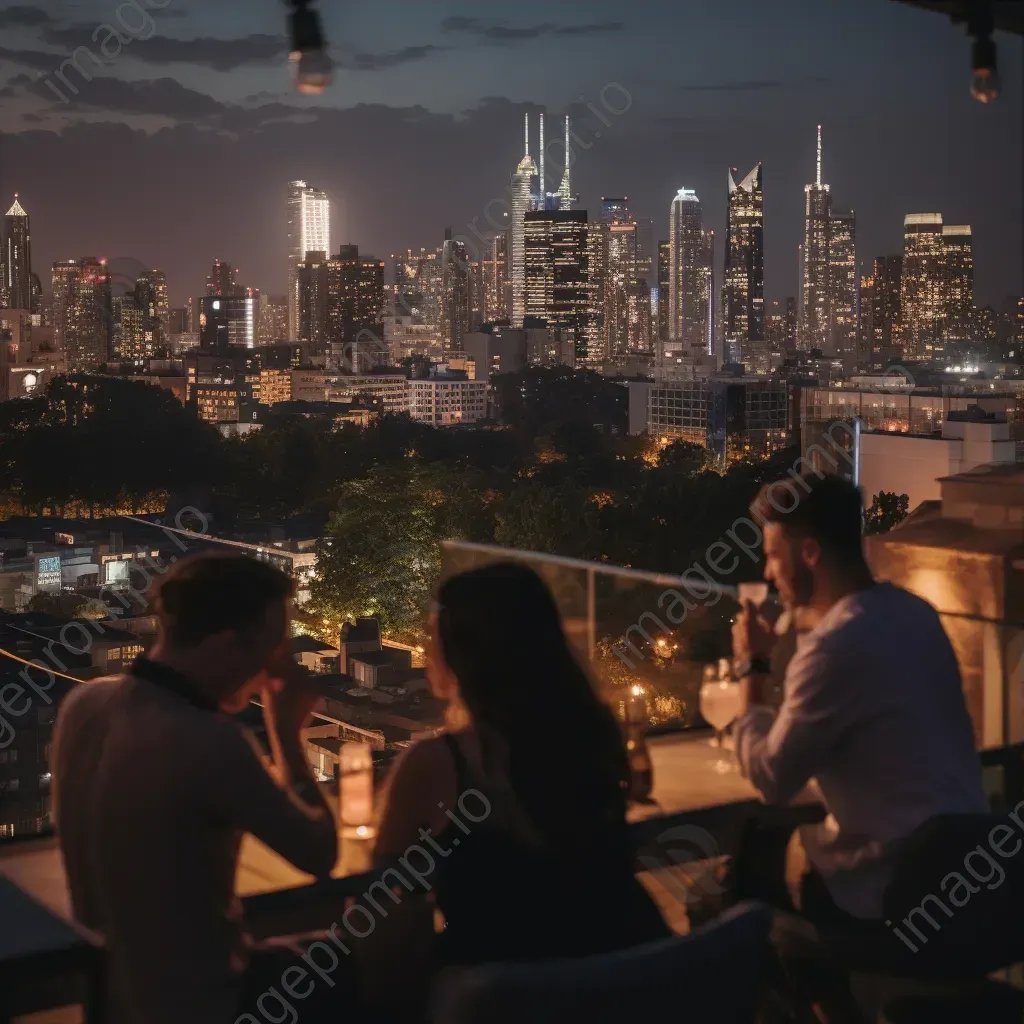 Rooftop bar with city skyline view and cocktails - Image 3