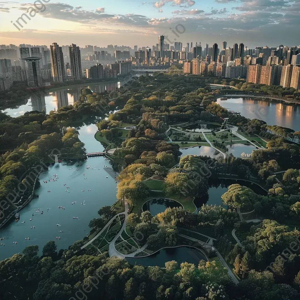 Urban park aerial view with helicopters monitoring, park scene - Image 2