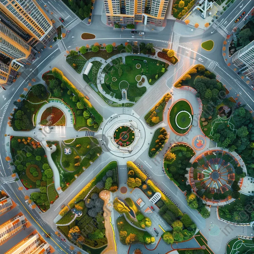 Urban park aerial view with helicopters monitoring, park scene - Image 4