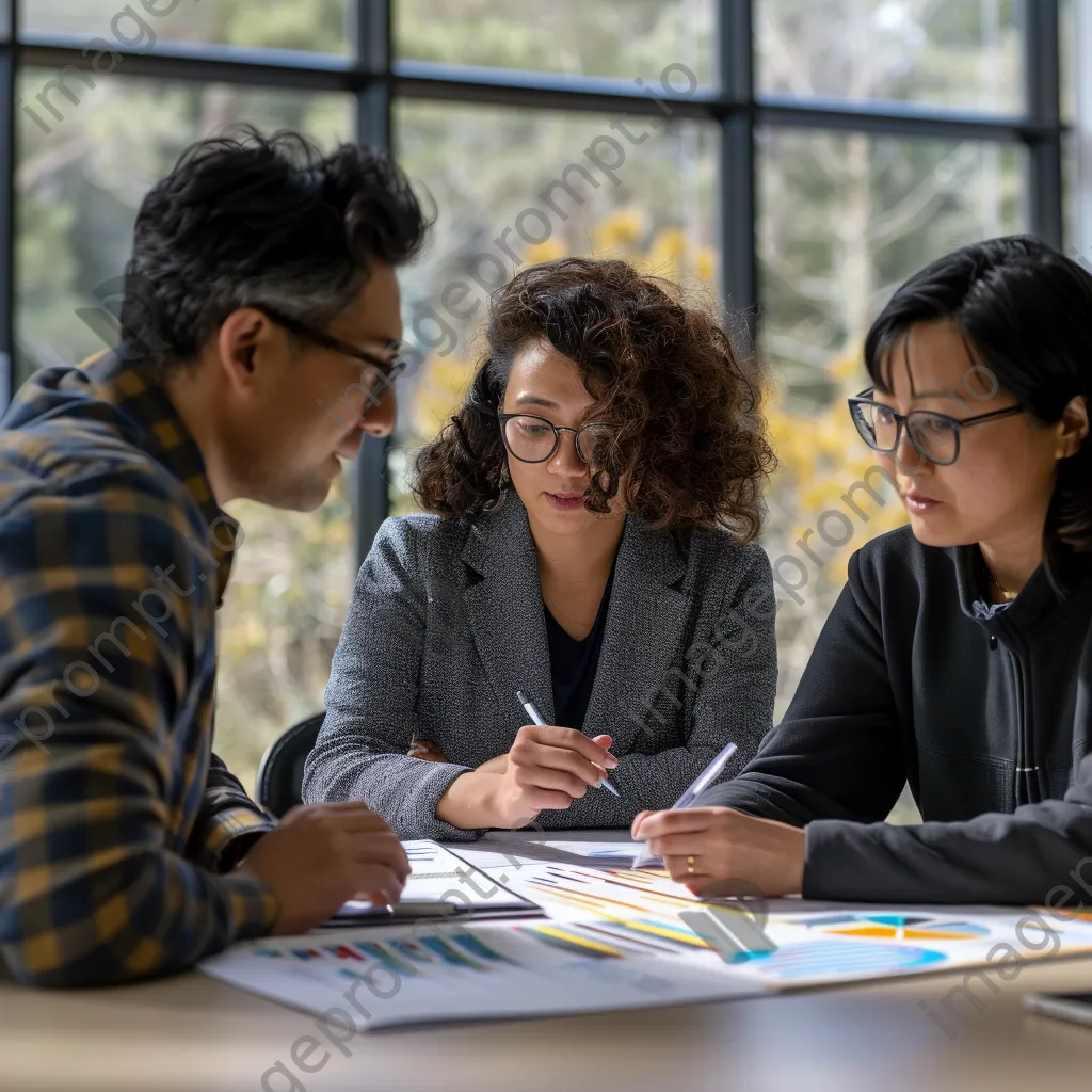 Diverse finance team discussing charts in a modern office - Image 1