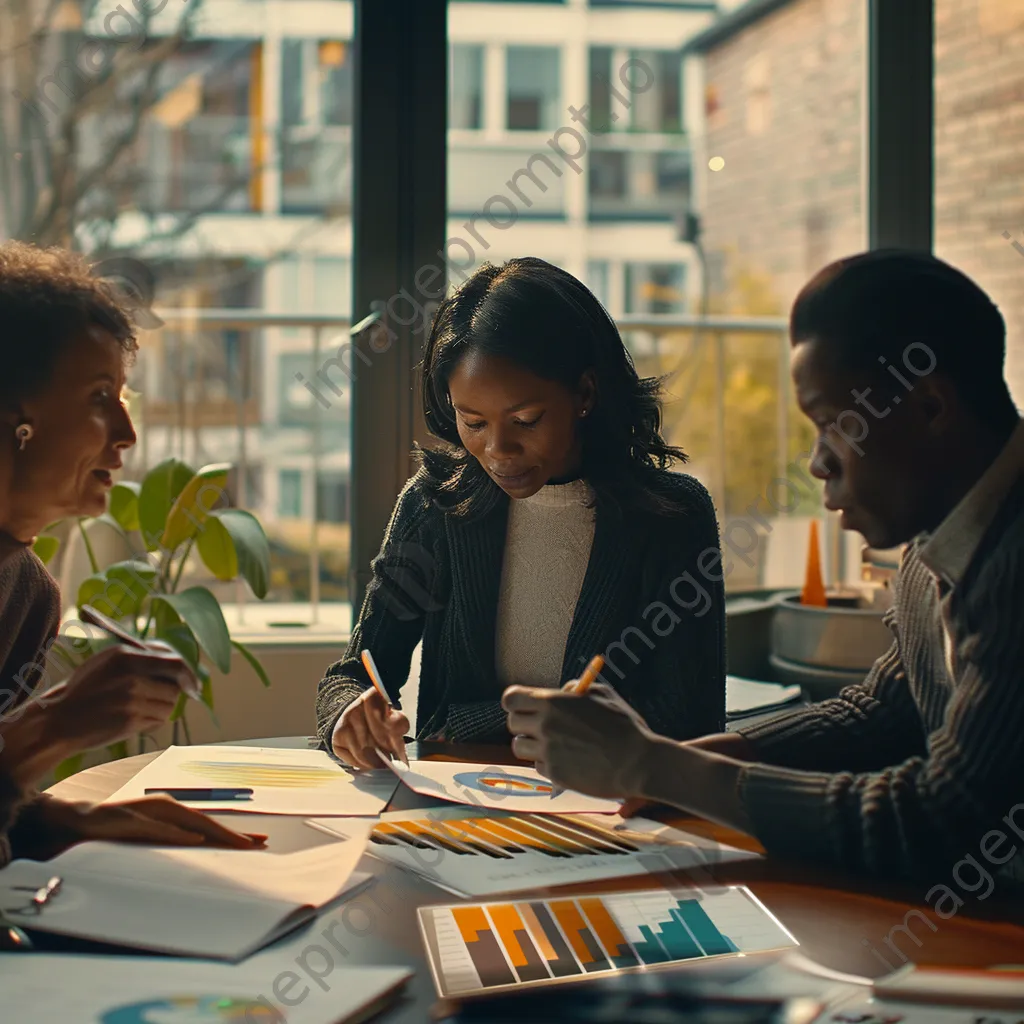 Diverse finance team discussing charts in a modern office - Image 2