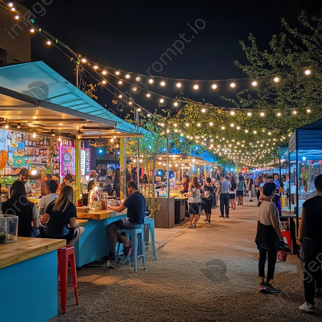 Outdoor street food festival with families sampling various foods - Image 3