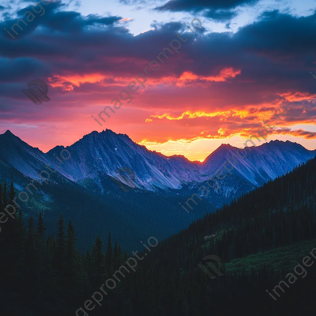 Silhouette of rugged mountain ridges against a colorful sunset - Image 2