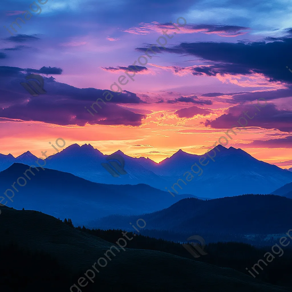 Silhouette of rugged mountain ridges against a colorful sunset - Image 3