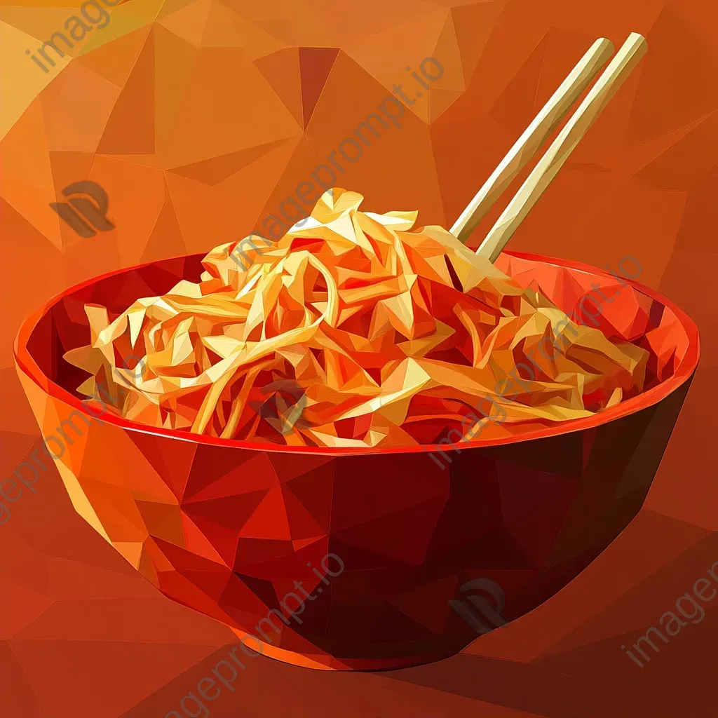 Spicy noodle bowl depicted in low poly style with hot red and orange tones - Image 2