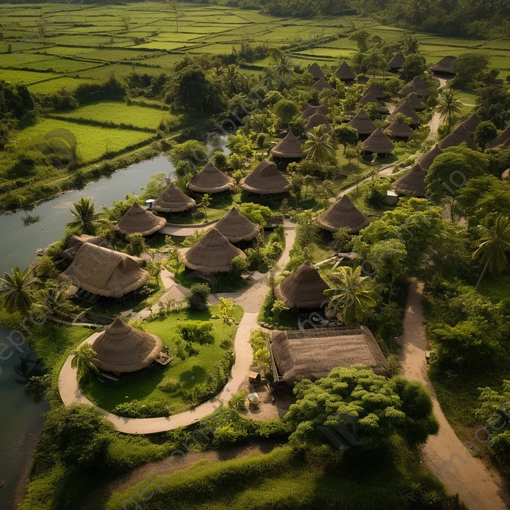 Aerial view of a village with thatched roofs - Image 2