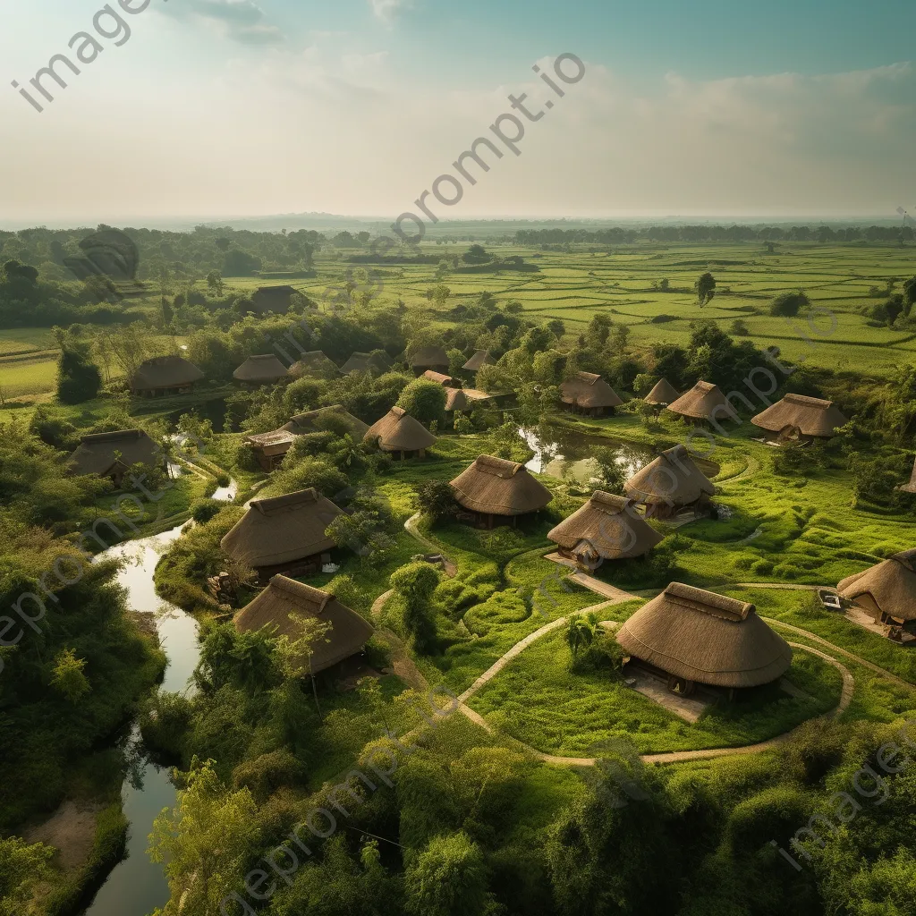 Aerial view of a village with thatched roofs - Image 3