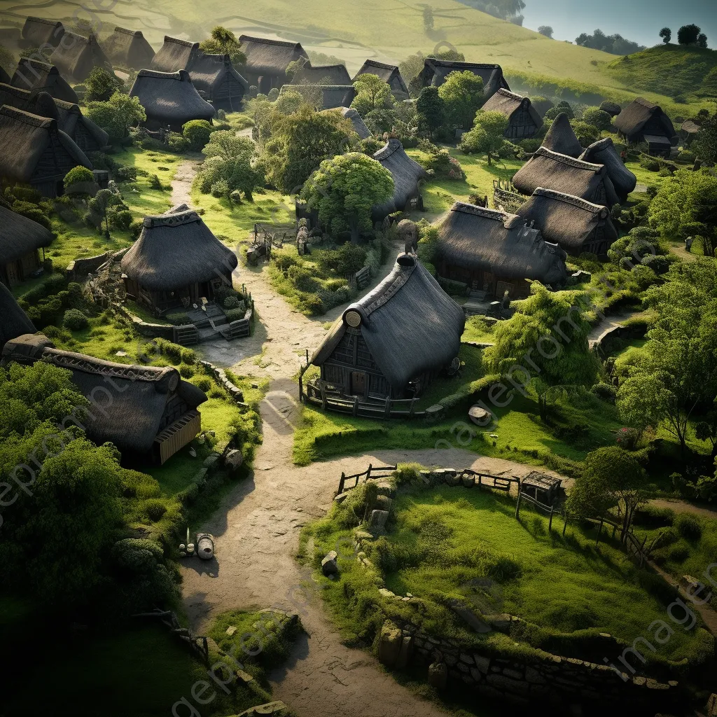 Aerial view of a village with thatched roofs - Image 4