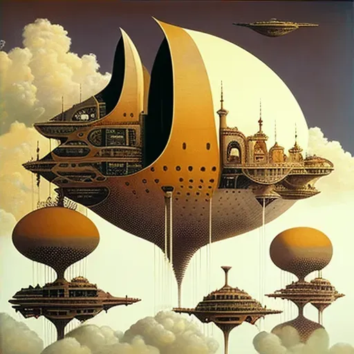 Floating city in the clouds of Venus with giant airships - Image 4