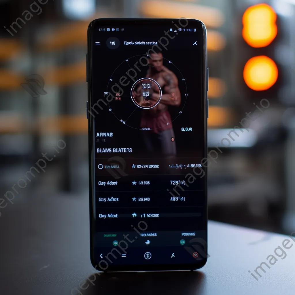 Close-up of a fitness app on smartphone with gym background - Image 2