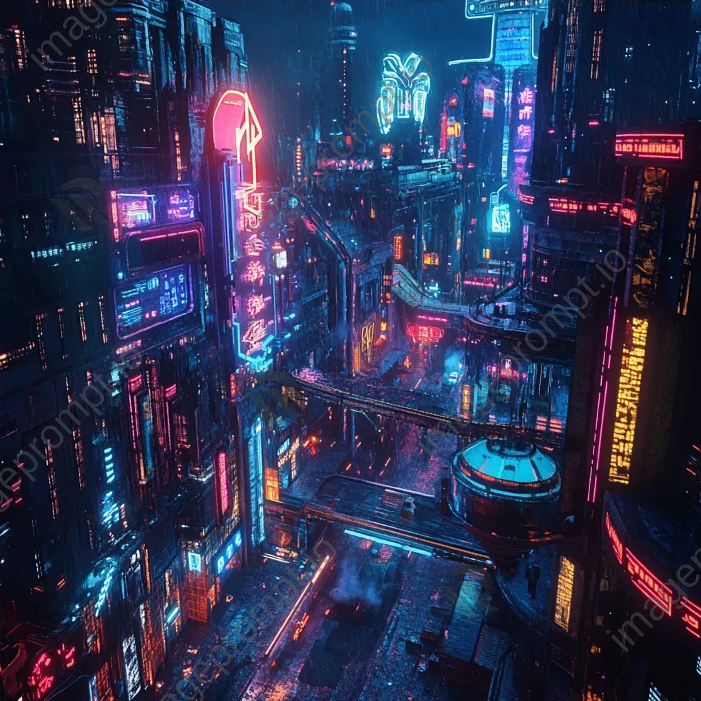 Retro-futuristic cityscape under neon lights in Art Deco style - Image 4