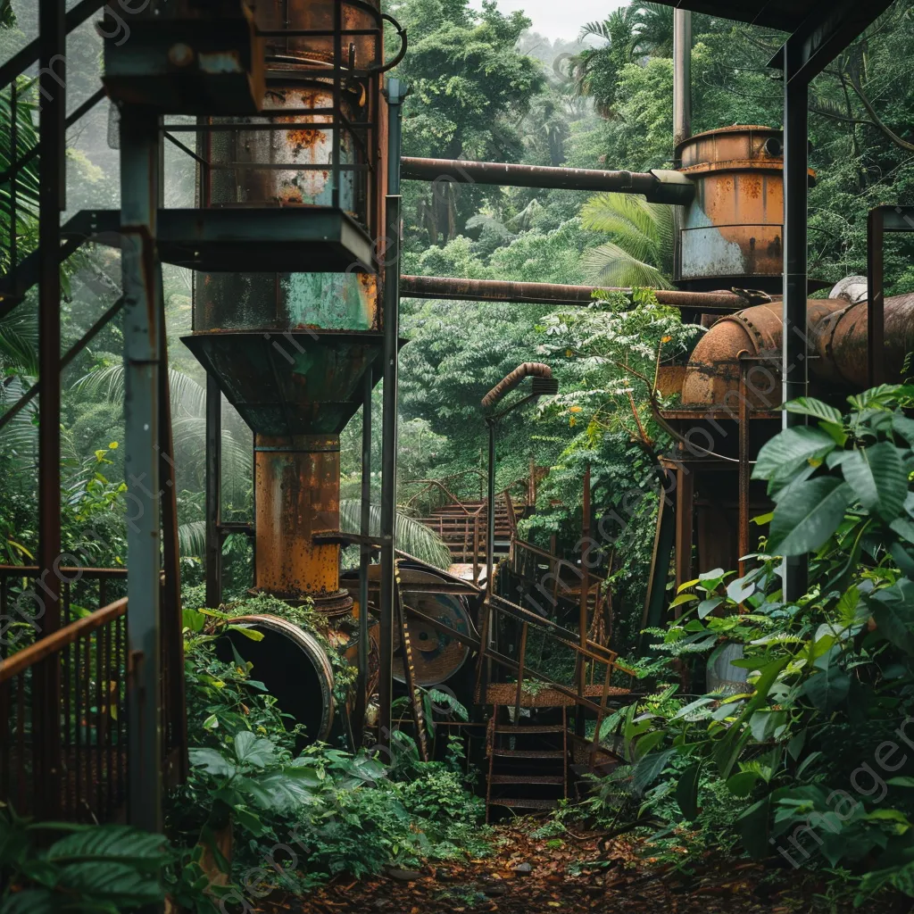 Old factory with rusty machinery surrounded by greenery - Image 1