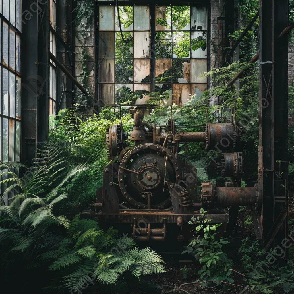 Old factory with rusty machinery surrounded by greenery - Image 2