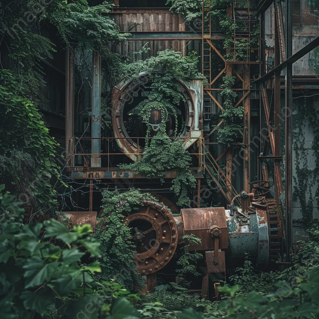 Old factory with rusty machinery surrounded by greenery - Image 3