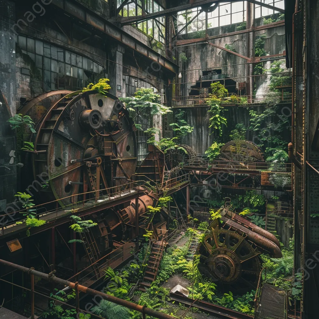 Old factory with rusty machinery surrounded by greenery - Image 4