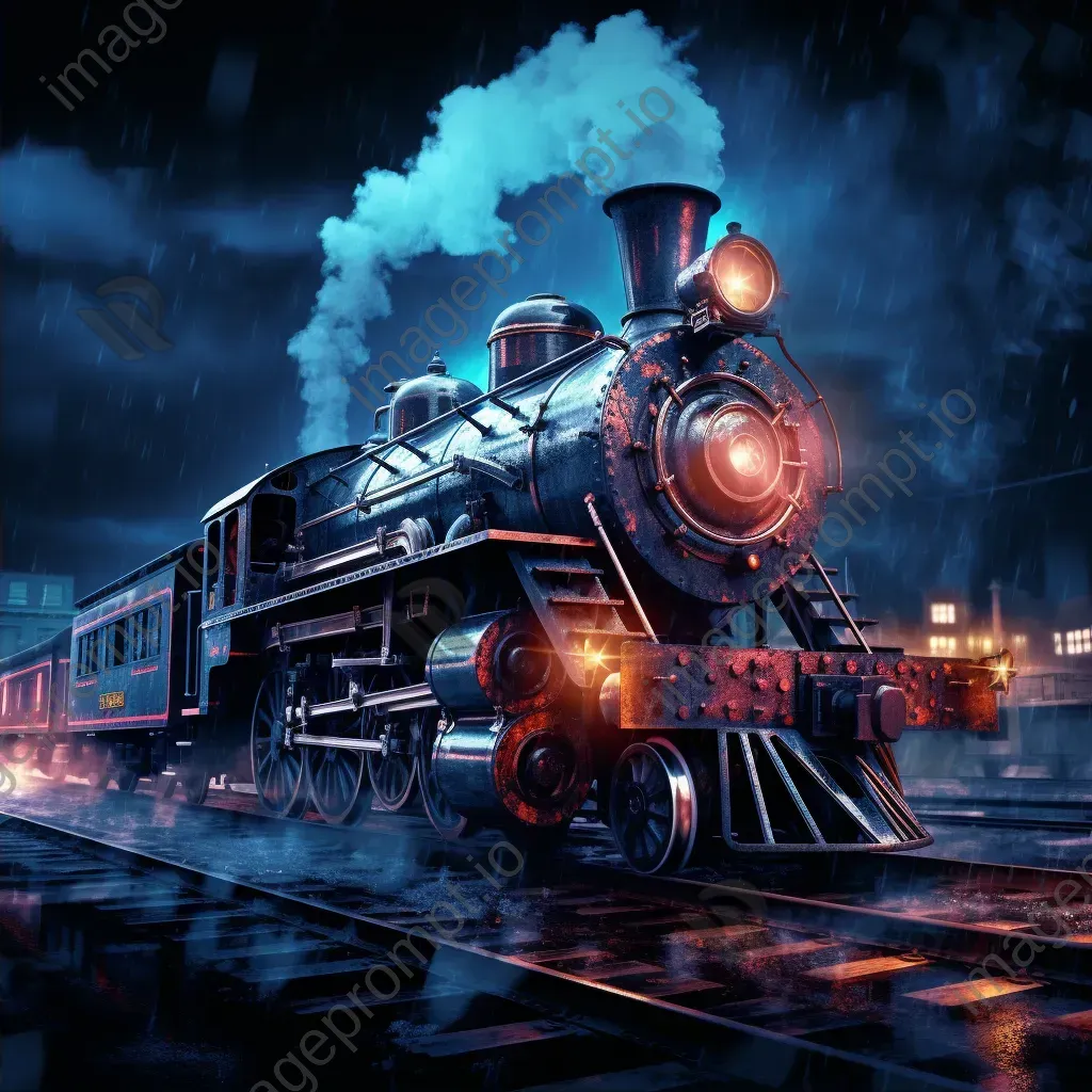 A low poly steam locomotive in a dark, stormy setting - Image 2