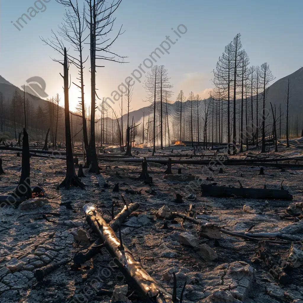 Charred landscape and burnt trees after a wildfire - Image 2