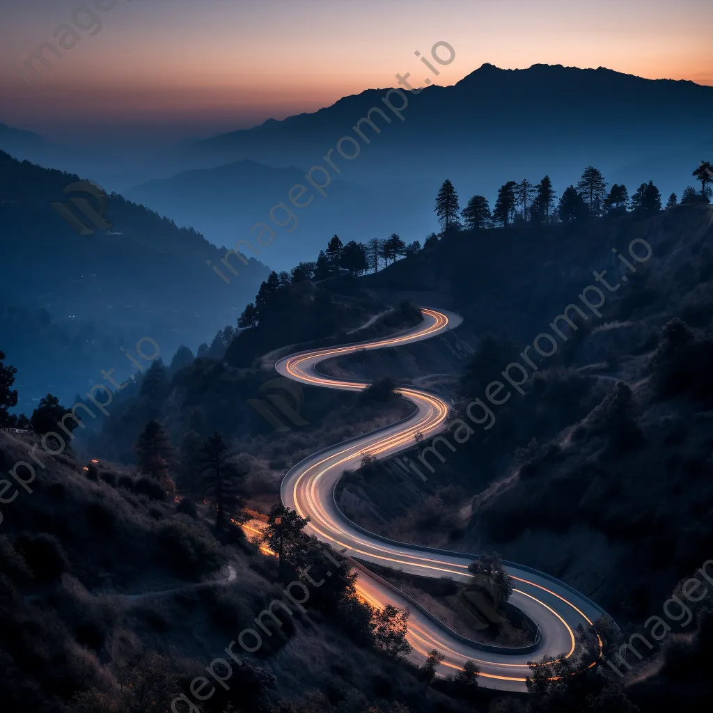 Mountain pass at twilight with trees and rocky silhouettes - Image 2