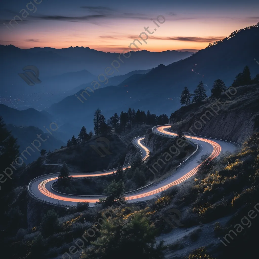 Mountain pass at twilight with trees and rocky silhouettes - Image 3