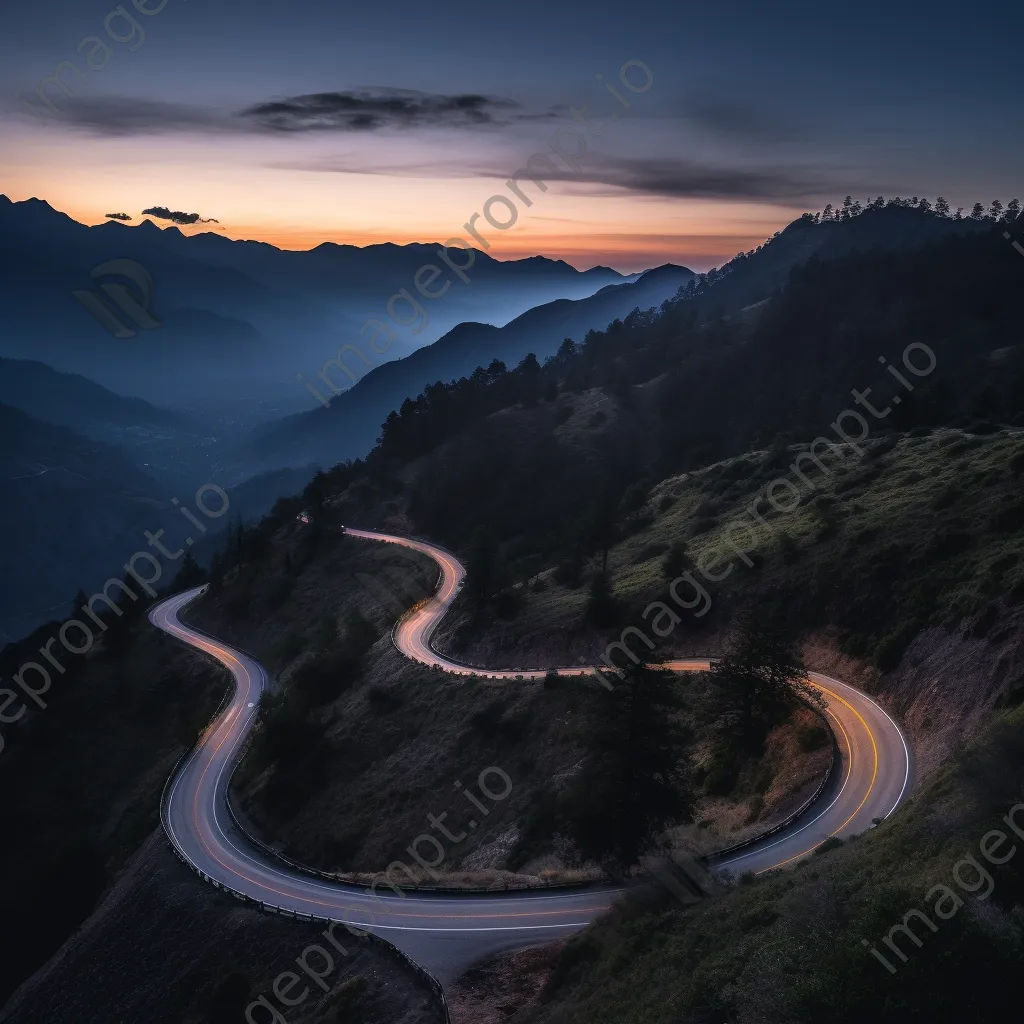 Mountain pass at twilight with trees and rocky silhouettes - Image 4