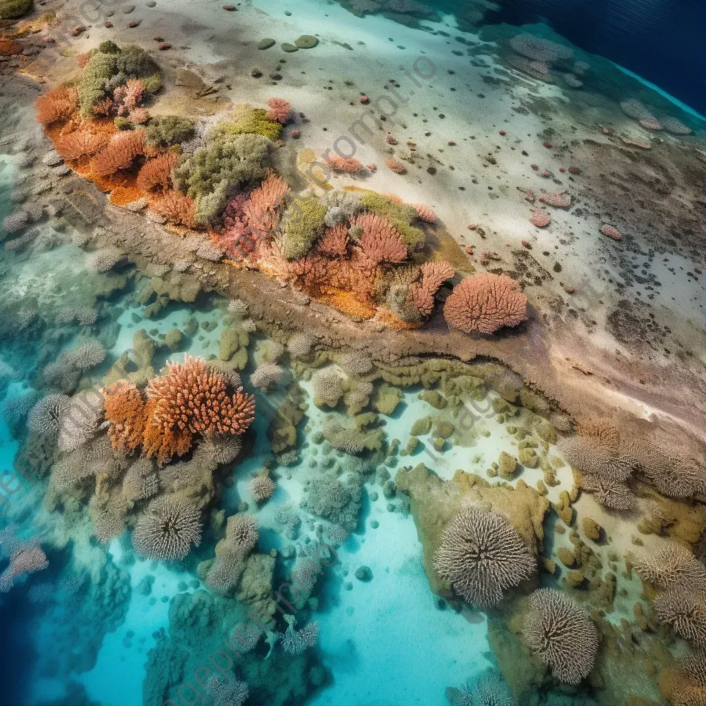 High-resolution satellite image of a coastal reef with coral formations, crystal clear waters, and diverse marine life. - Image 1