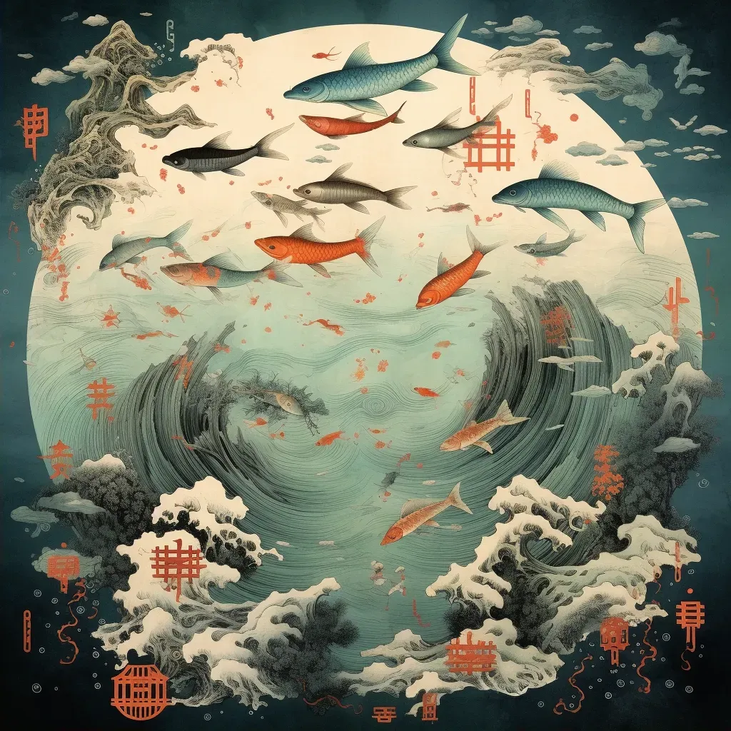 World with floating oceans, fish above clouds, and birds in the sea - Image 2