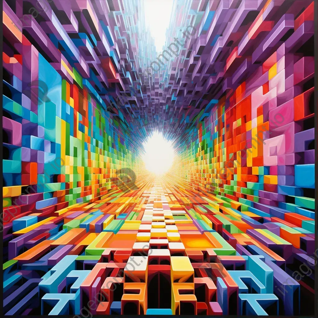 Mesmerizing blend of geometric shapes and vibrant colors resembling a kaleidoscope