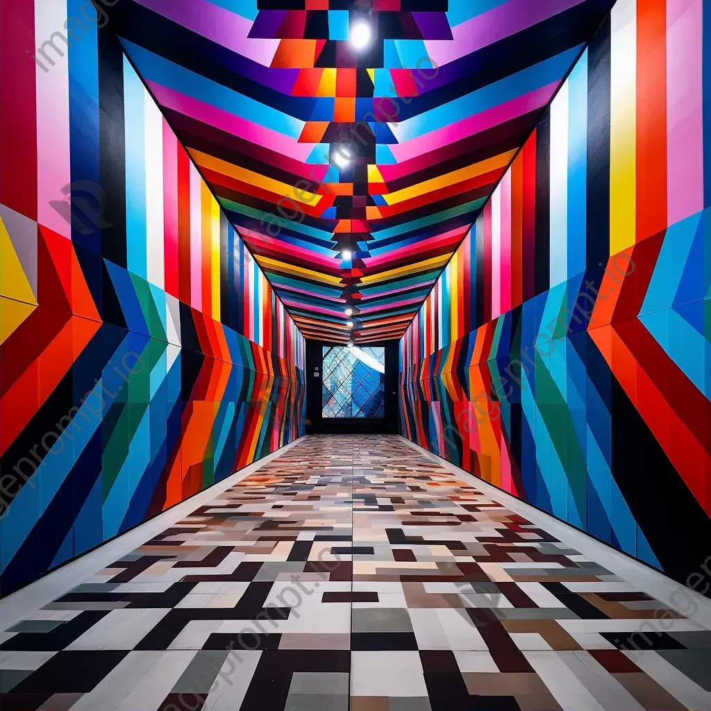Mesmerizing blend of geometric shapes and vibrant colors resembling a kaleidoscope