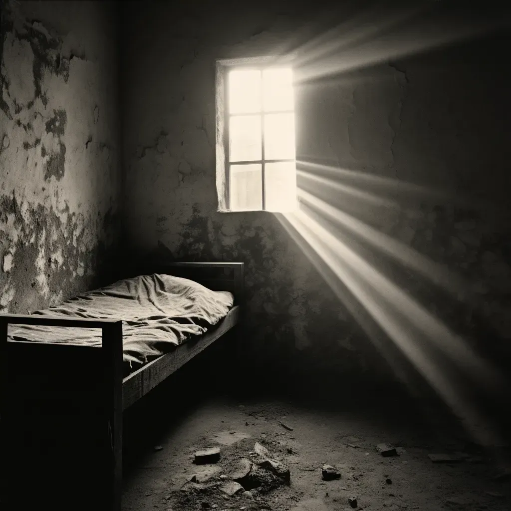 Sunbeam entering dark prison cell through small window - Image 4