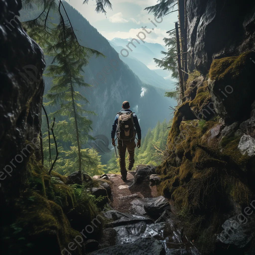 Hiker navigating a rocky trail on a mountain ridge - Image 1