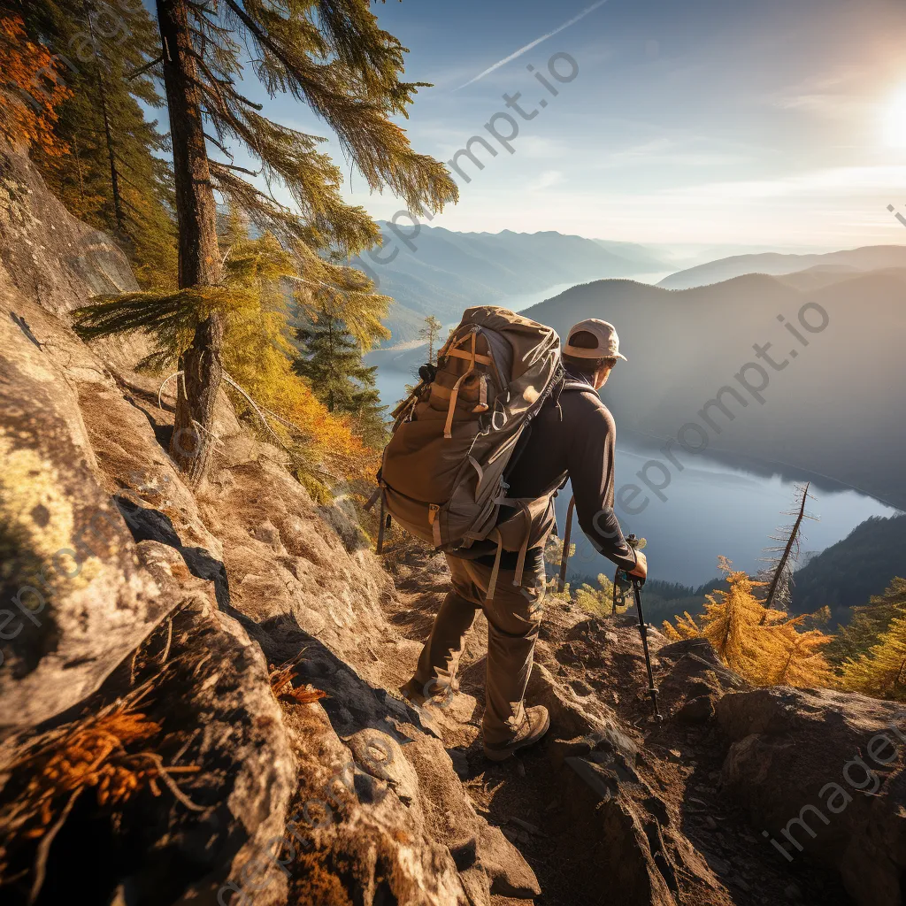 Hiker navigating a rocky trail on a mountain ridge - Image 2