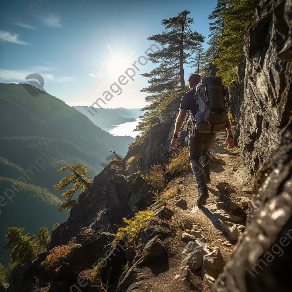 Hiker navigating a rocky trail on a mountain ridge - Image 4