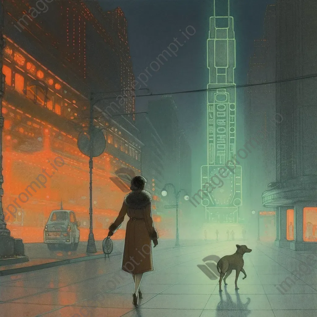 Image of a woman with a robot dog in a neon-lit futuristic city - Image 2