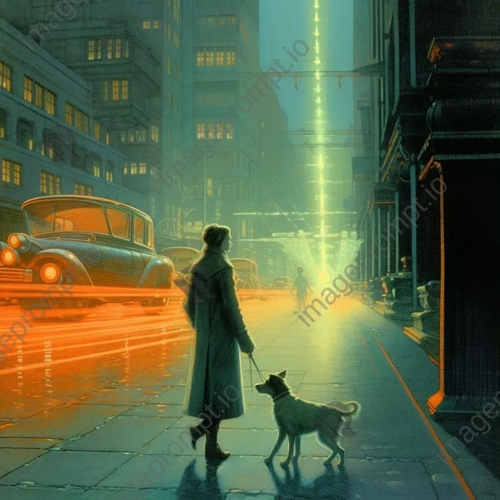 Image of a woman with a robot dog in a neon-lit futuristic city - Image 3