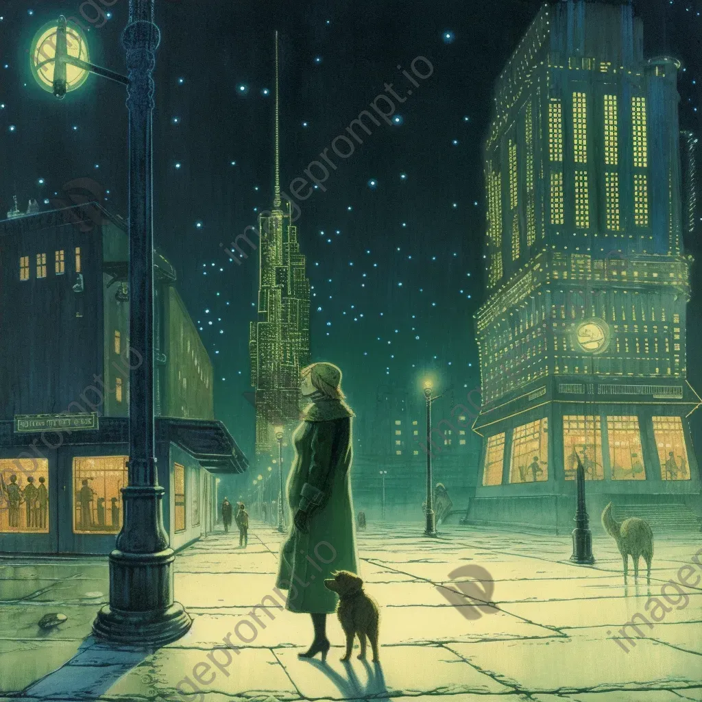 Image of a woman with a robot dog in a neon-lit futuristic city - Image 4