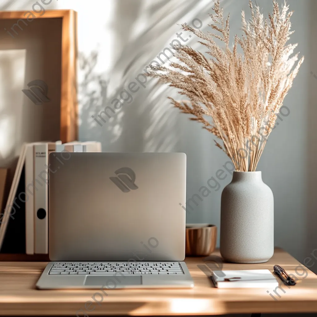 Elegant desk with laptop and stationery arranged nicely - Image 1