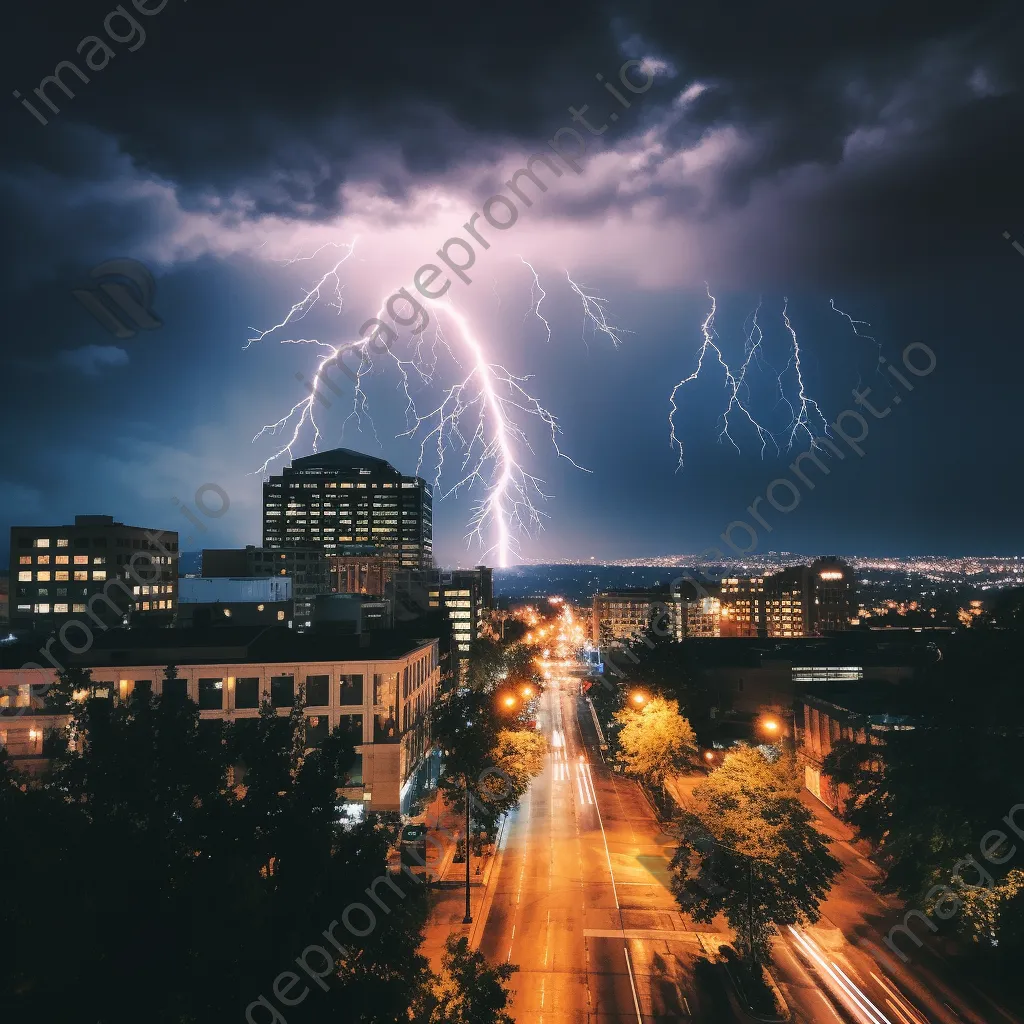 Thunderstorm with lightning striking a dark cityscape. - Image 3