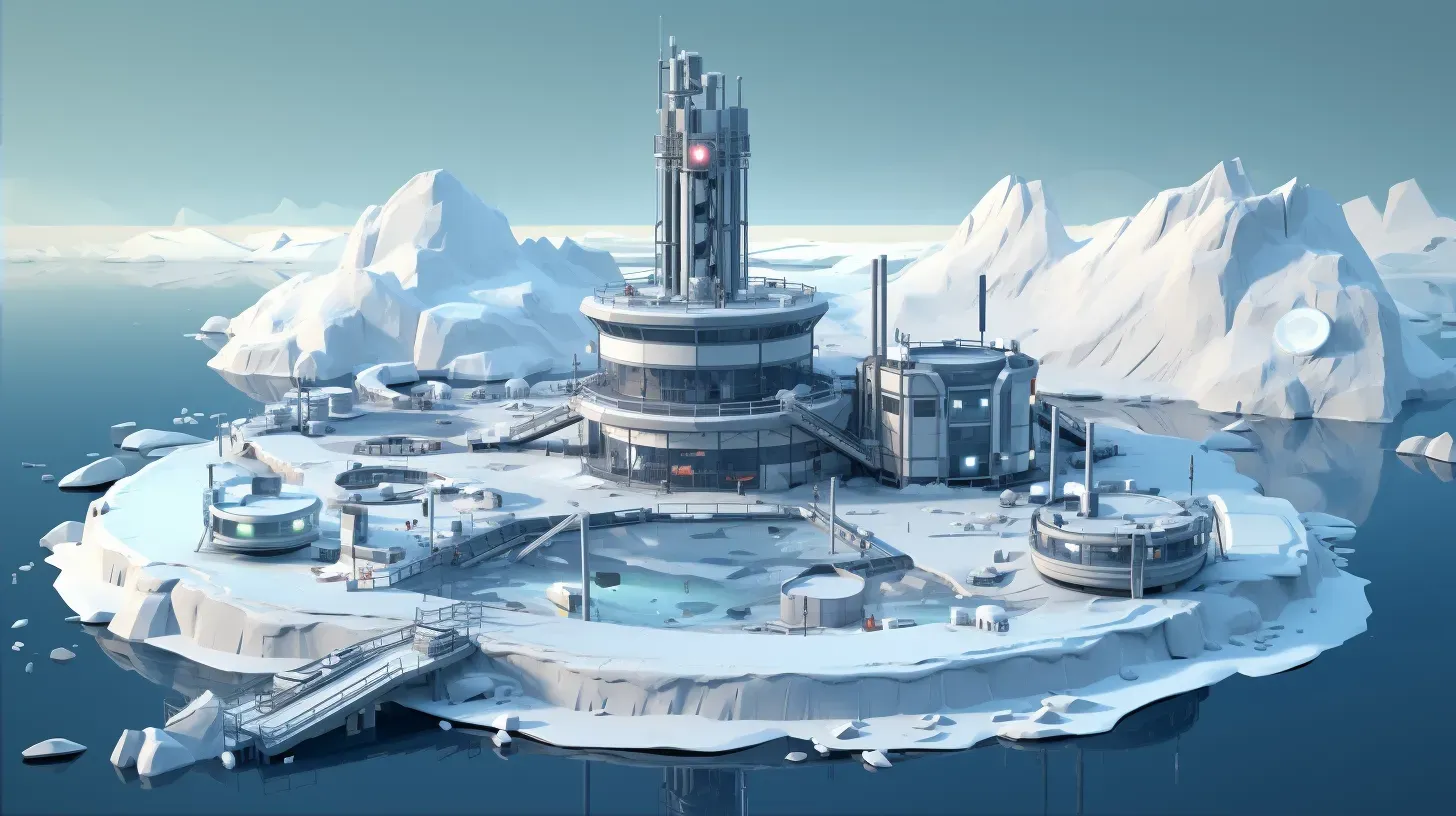 Isometric view of a low poly arctic research station in icy landscapes - Image 2