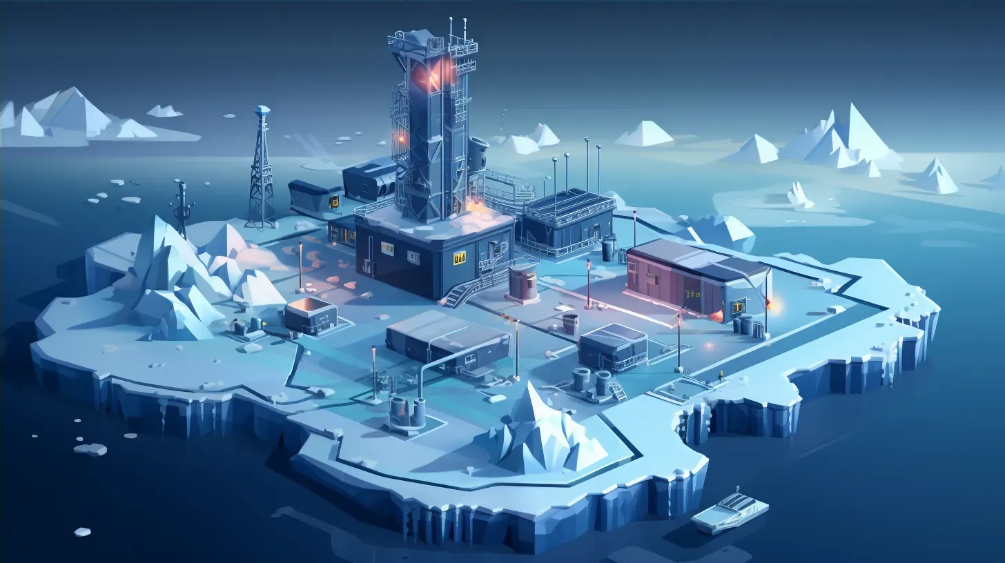 Isometric view of a low poly arctic research station in icy landscapes - Image 4